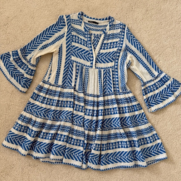 DEVOTION TWINS ELLA MIDI DRESS | BLUE/OFF WHITE COTTON DRESS - Picture 1 of 4